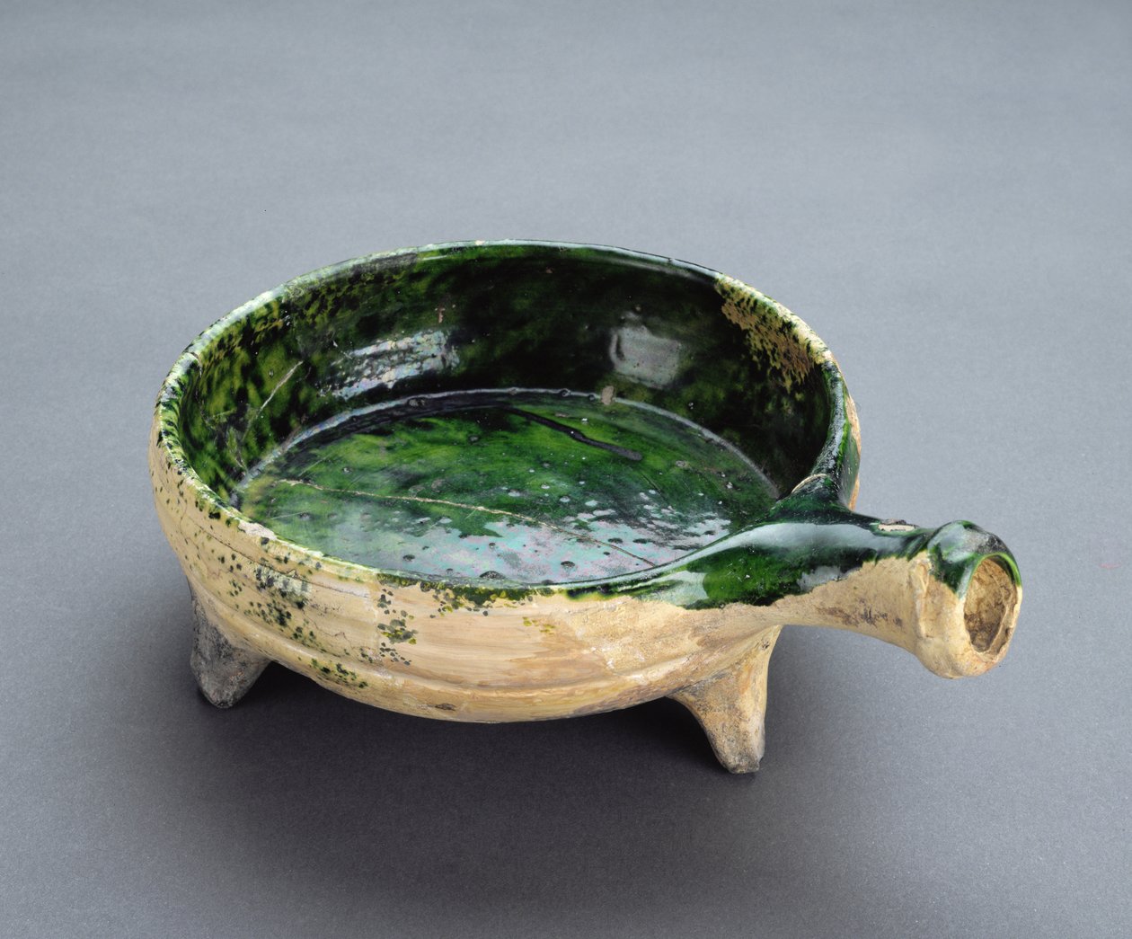 Skillet with Green Glaze and Hollow Handle by English School