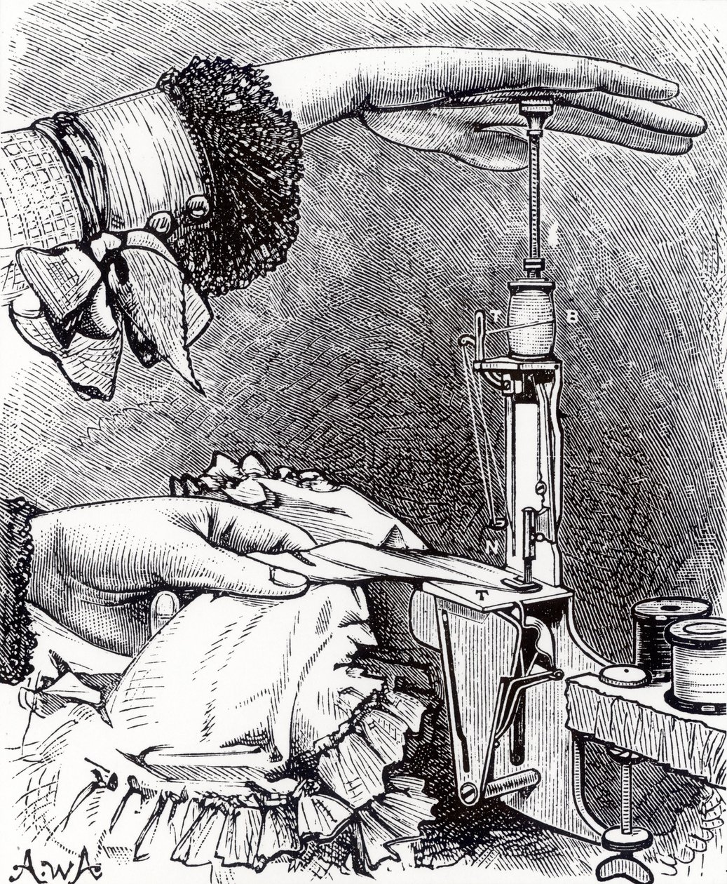 Small Lockstitch Sewing Machine, Eight Inches Long, Weighing 8 Ounces, from Cassells Family Magazine, published 1886 by English School