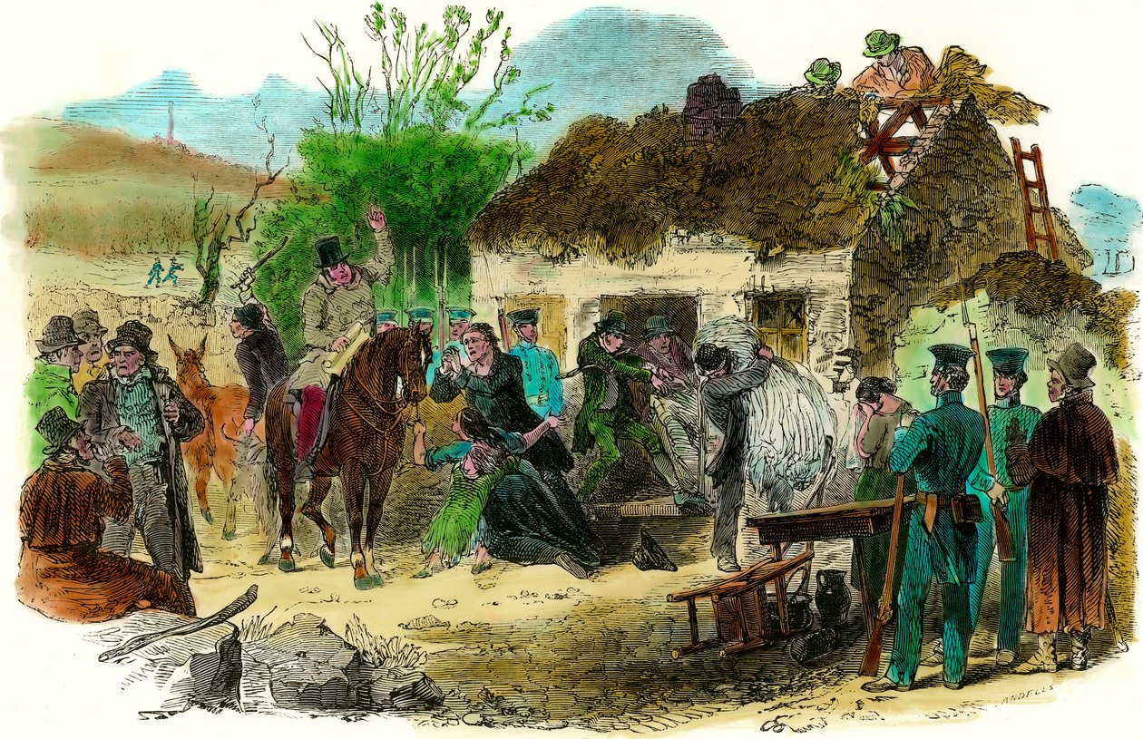Social Conditions in Ireland in 1848: Expulsion of Peasants (illustration) by English School