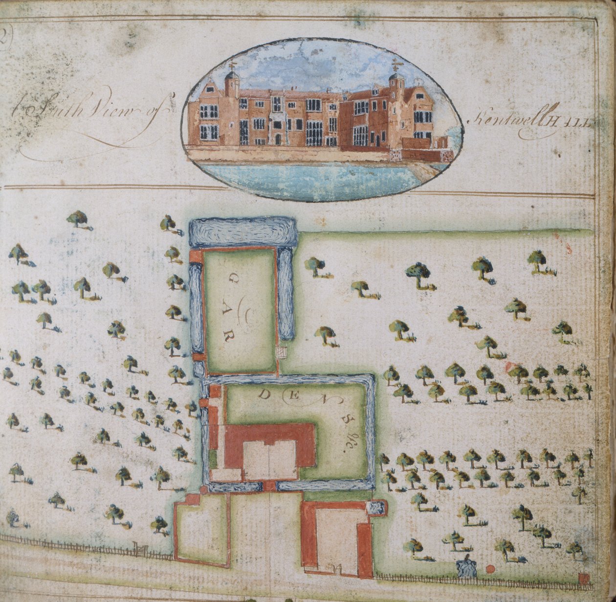 South View of Kentwell Hall, from the Survey of the Estate of Richard Moore, Esq. Kentwell Hall, Suffolk, 1777 by English School