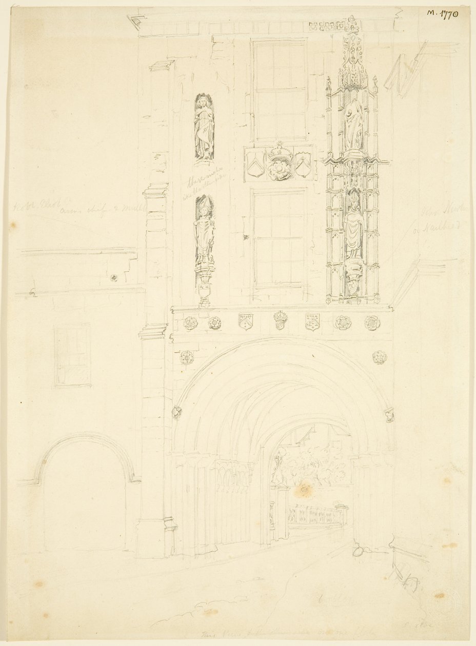 South view of Abbey Gatehouse of Bristol Cathedral by English School
