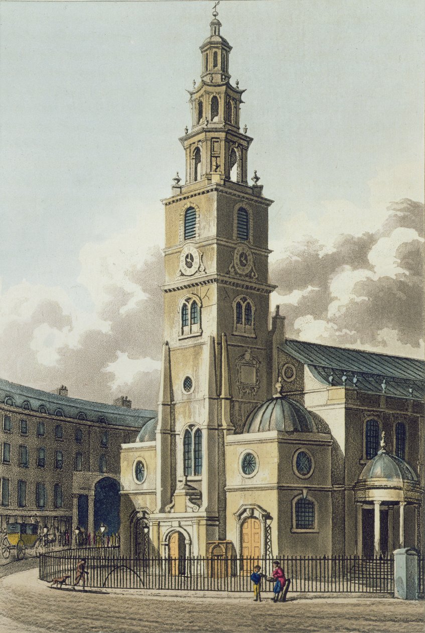 St. Clement Danes Church, pub. by Rudolph Ackermann 1816 by English School