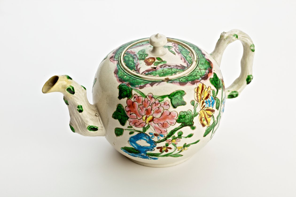 Staffordshire teapot decorated with chrysanthemums, 1760 by English School