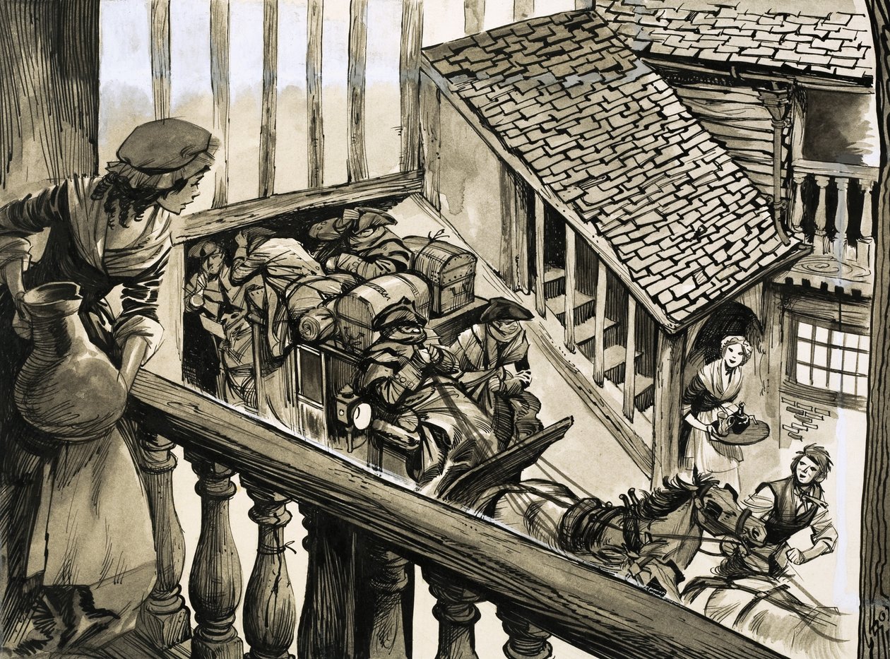 Stagecoach Enters a Courtyard by English School