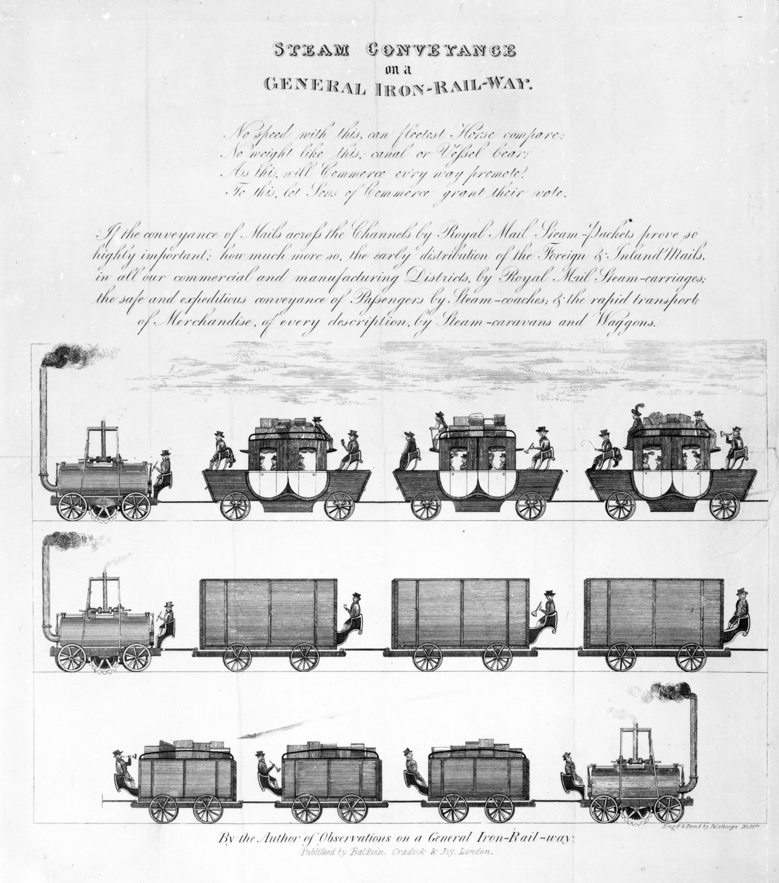 Steam Conveyance on a General Iron-Railway, 1825 (engraving) by English School
