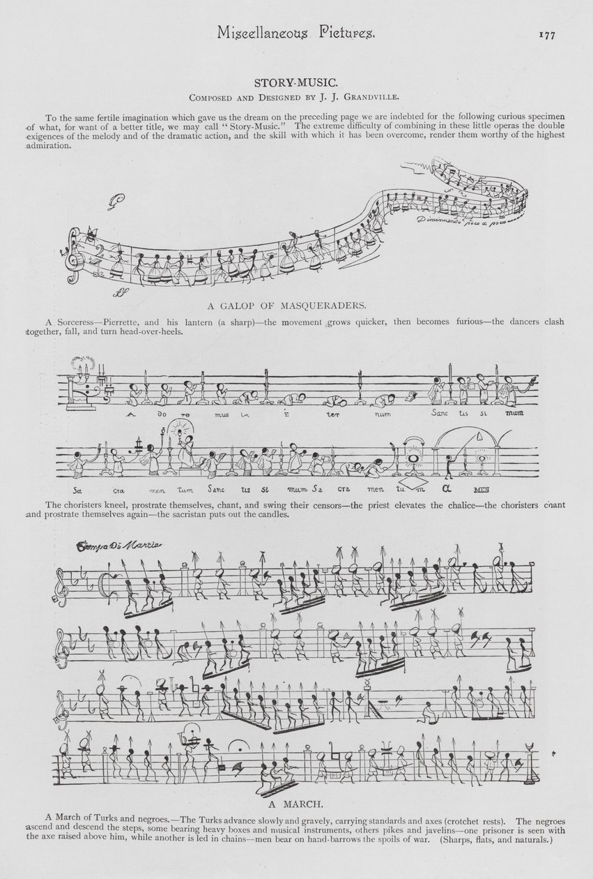 Stories Told in Sheet Music Depicting Notes as People by English School