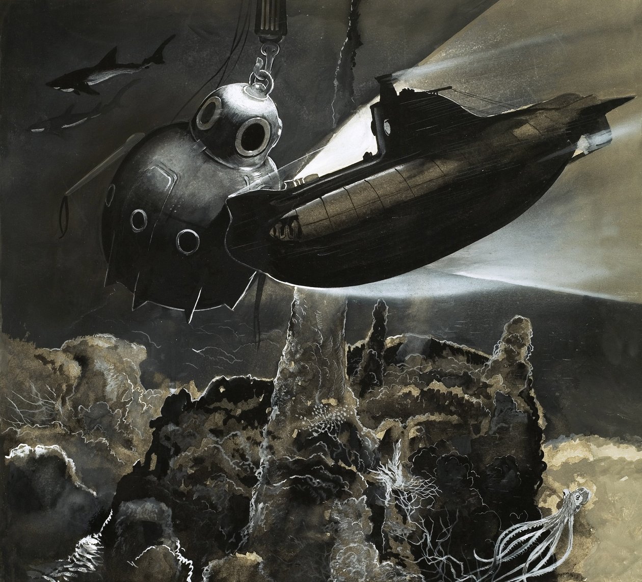 Submarine Ramming a Bathysphere by English School