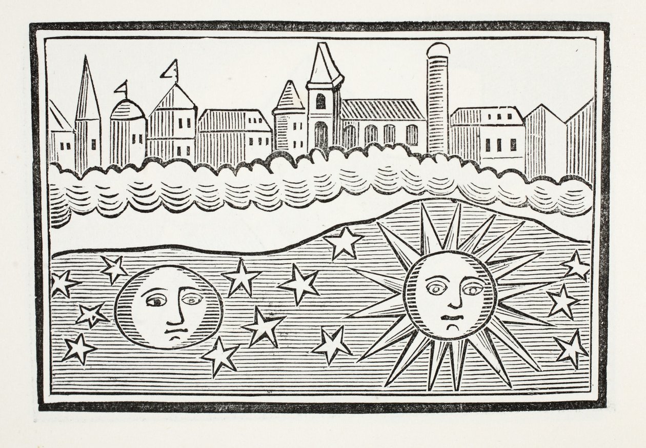 Sun, Moon, Stars and Earth Transposed (illustration) by English School