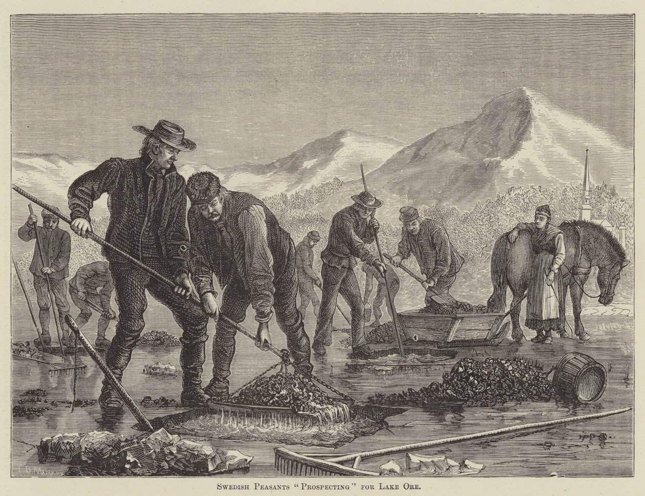 Swedish Peasants Prospecting for Lake Ore by English School