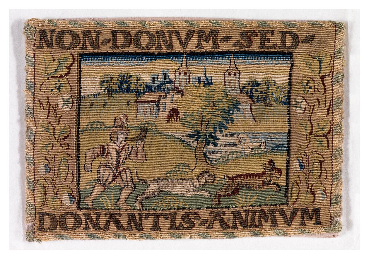 Tapestry panel depicting hunting scene by English School