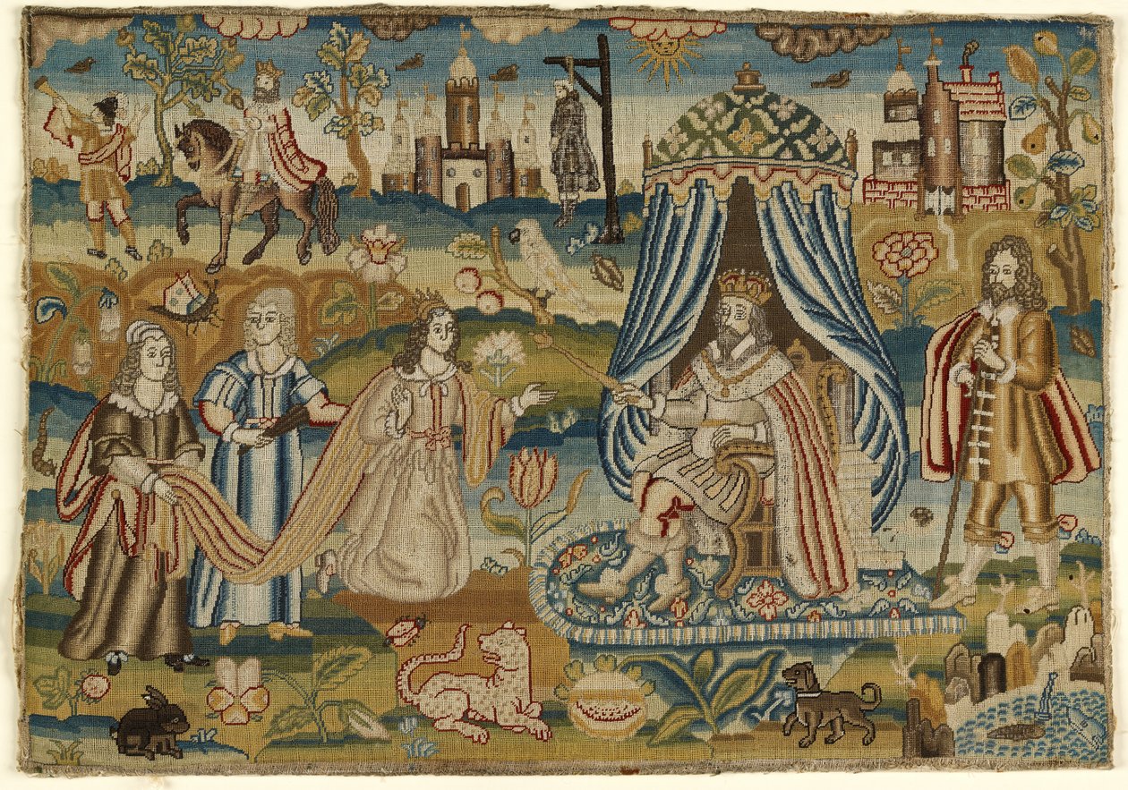 Textile Panel with Esther and Ahasuerus, Mid to Late 17th Century by English School