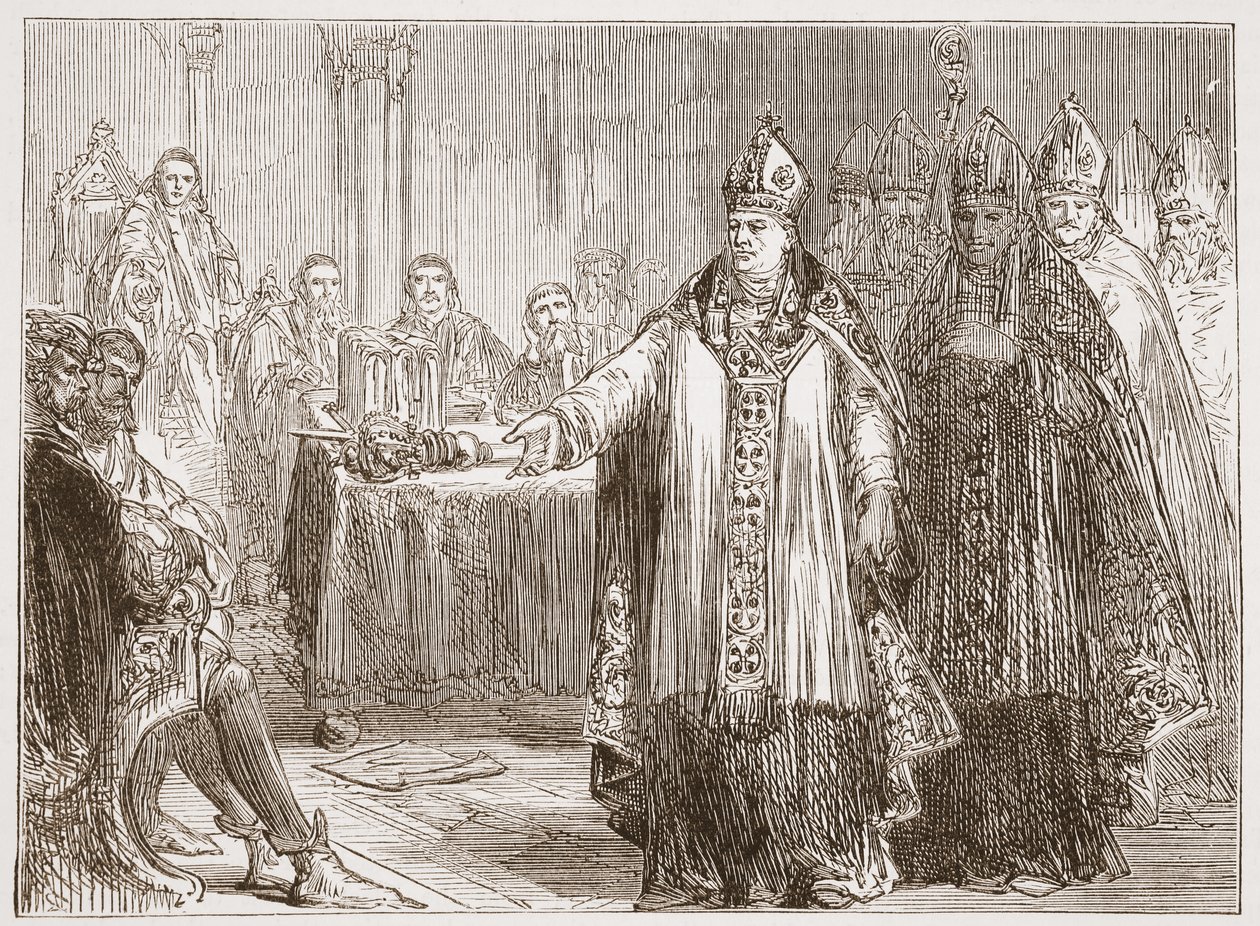 The Archbishops of York and Canterbury before the Parliament at Westminster Abbey by English School