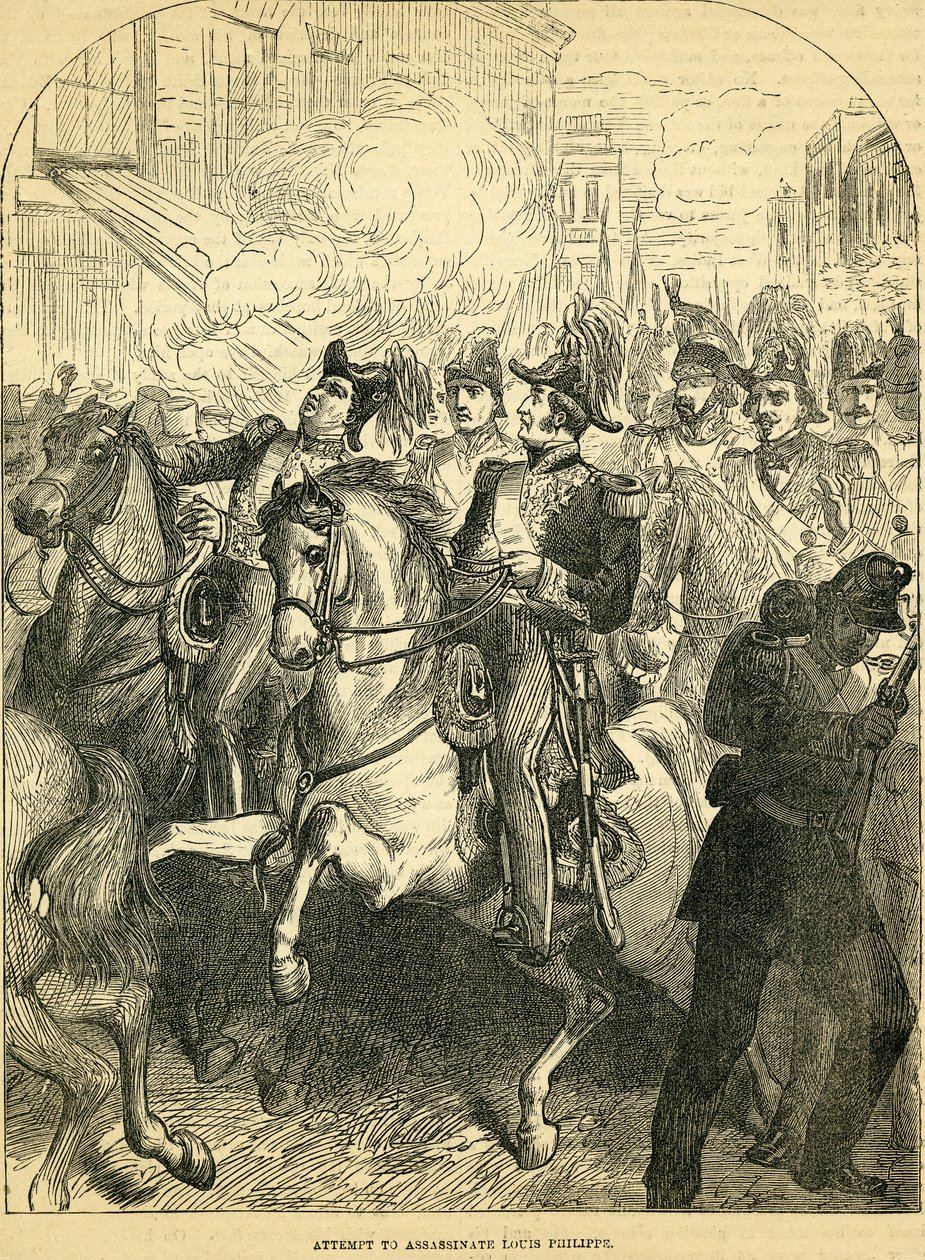 The Attempt to assassinate King Louis Philippe of France, illustration from Cassells Illustrated History of England, 1857-1858 by English School