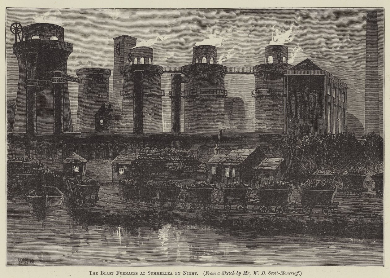 The Blast Furnaces at Summerlea by Night by English School