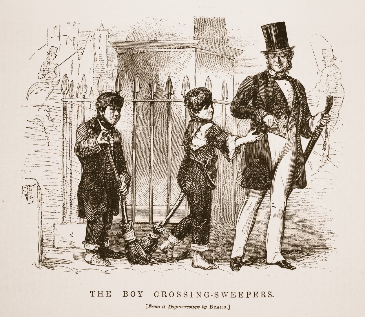 The Boy-Crossing Sweepers, from the daguerreotype by Richard Beard, illustration from London Labour and London Poor by Henry Mayhew, pub. 1862 by English School
