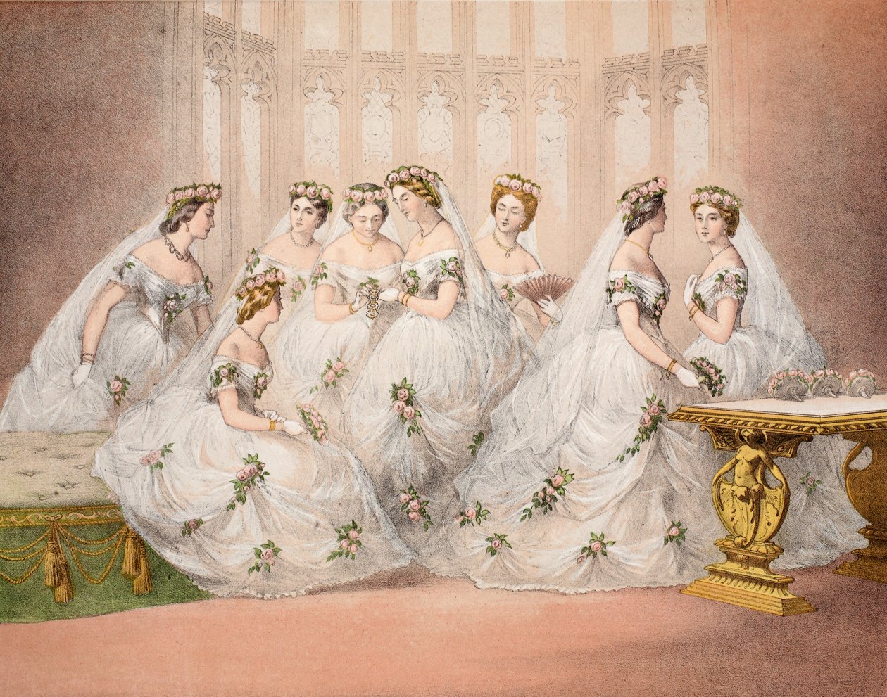 The Bridesmaids, 10th March, 1863, from A Memorial of the Marriage of Edward VII and Alexandra of Denmark by English School