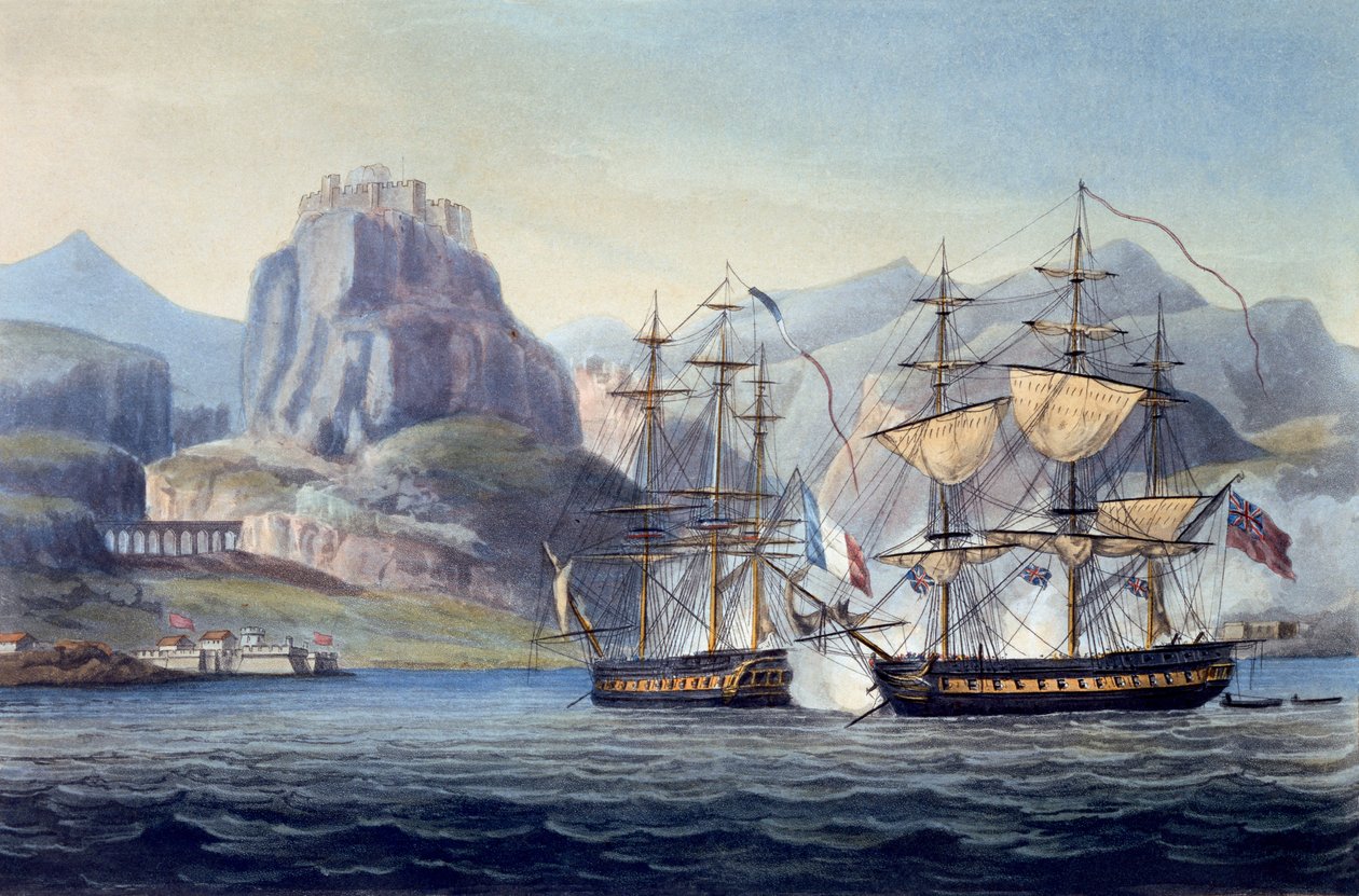 The Capture of the Var by HMS Belle Poule off Corfu, 1809, from The Naval Chronology of Great Britain, by J. Ralfe by English School