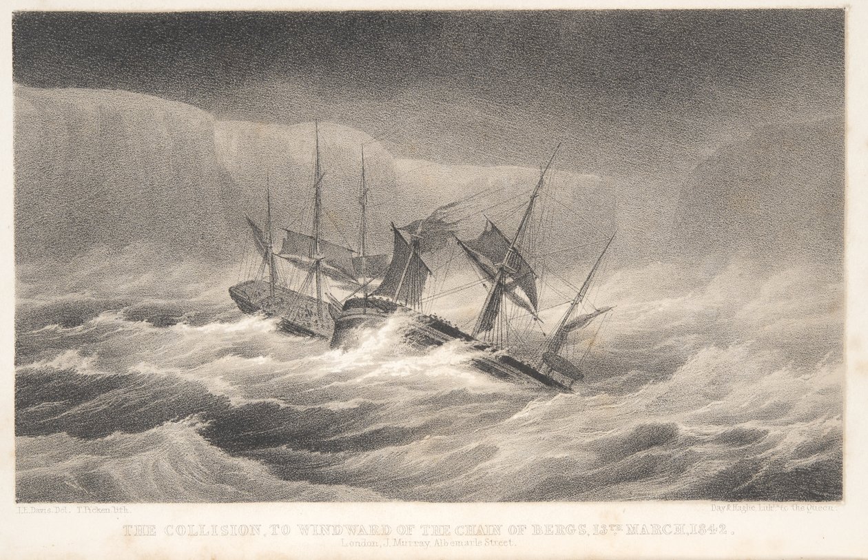 The Collision, from Voyage of Discovery and Research in the Southern and Antarctic Regions by English School