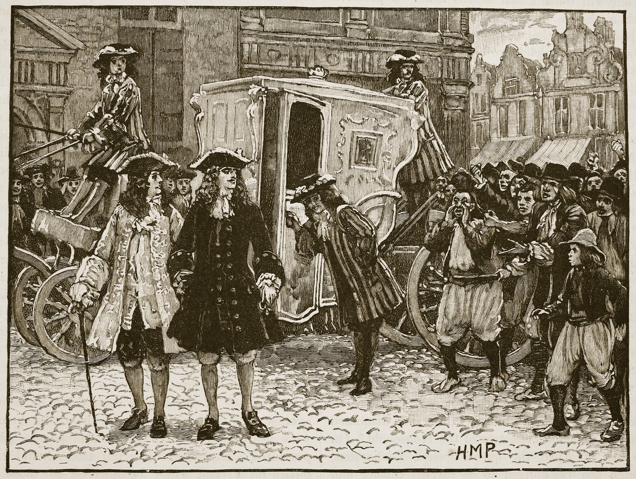 The English plenipotent insulted in the streets of Utrecht, 1712, illustration from Cassell