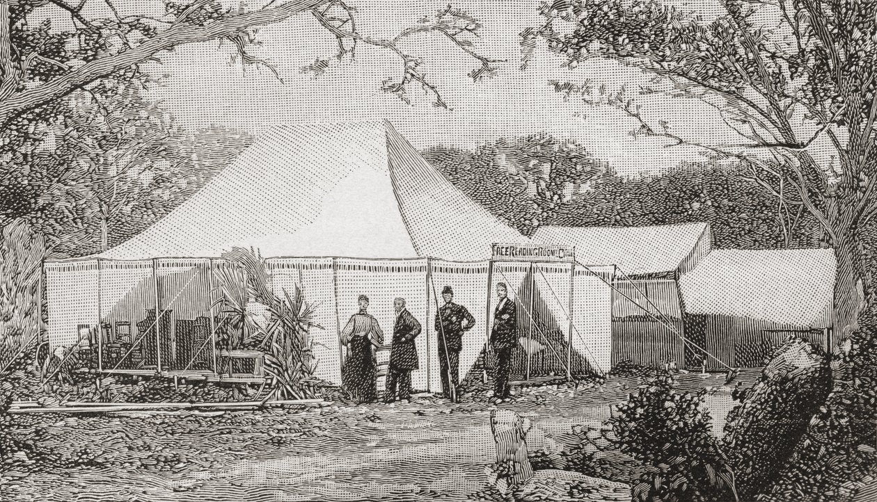 The First Presbyterian Church, Miami, Florida, United States of America in the late 19th century. The church, founded by The Reverend Henry Keigwin in 1896, started in a rough board restaurant before services moved to a tent. From The Strand Magazine by English School