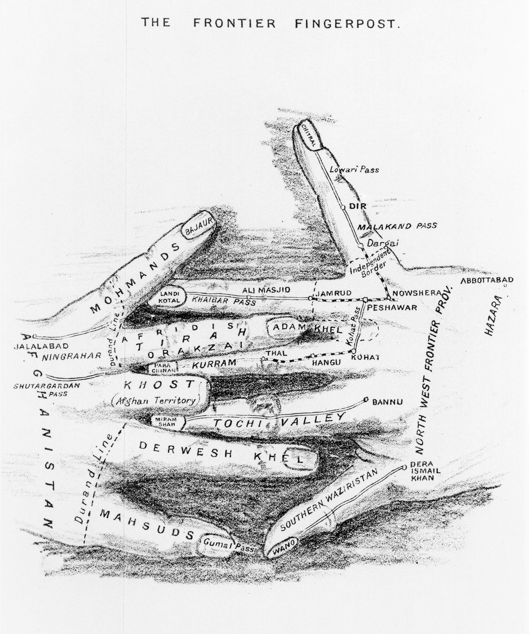 The Frontier Fingerpost Outlining the North-West Frontier of British India, from Gun-Running and the North-West Frontier by Arnold Keppel, Published 1911 by English School