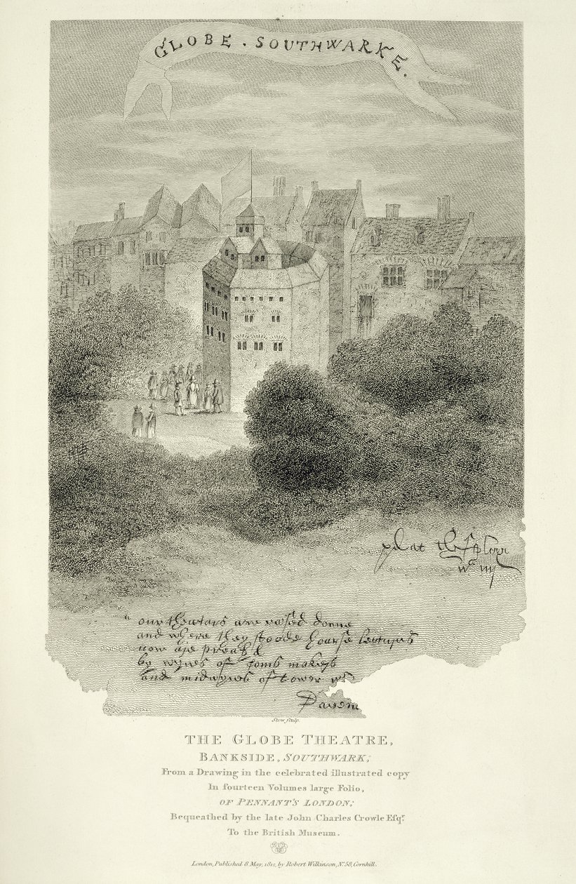 The Globe Theatre, Bankside, Southwark, after a drawing from Pennants London, first published 1793, engraved by James Stow, published 1812 by English School