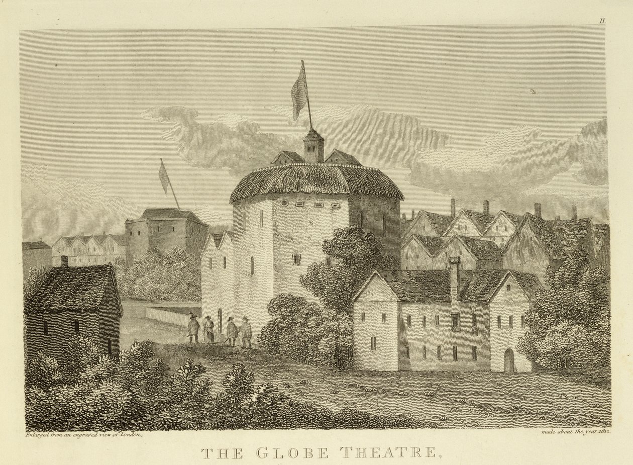 The Globe Theatre on the Bankside as it appeared in the reign of James I, after an engraving c.1612, published 1810 by English School