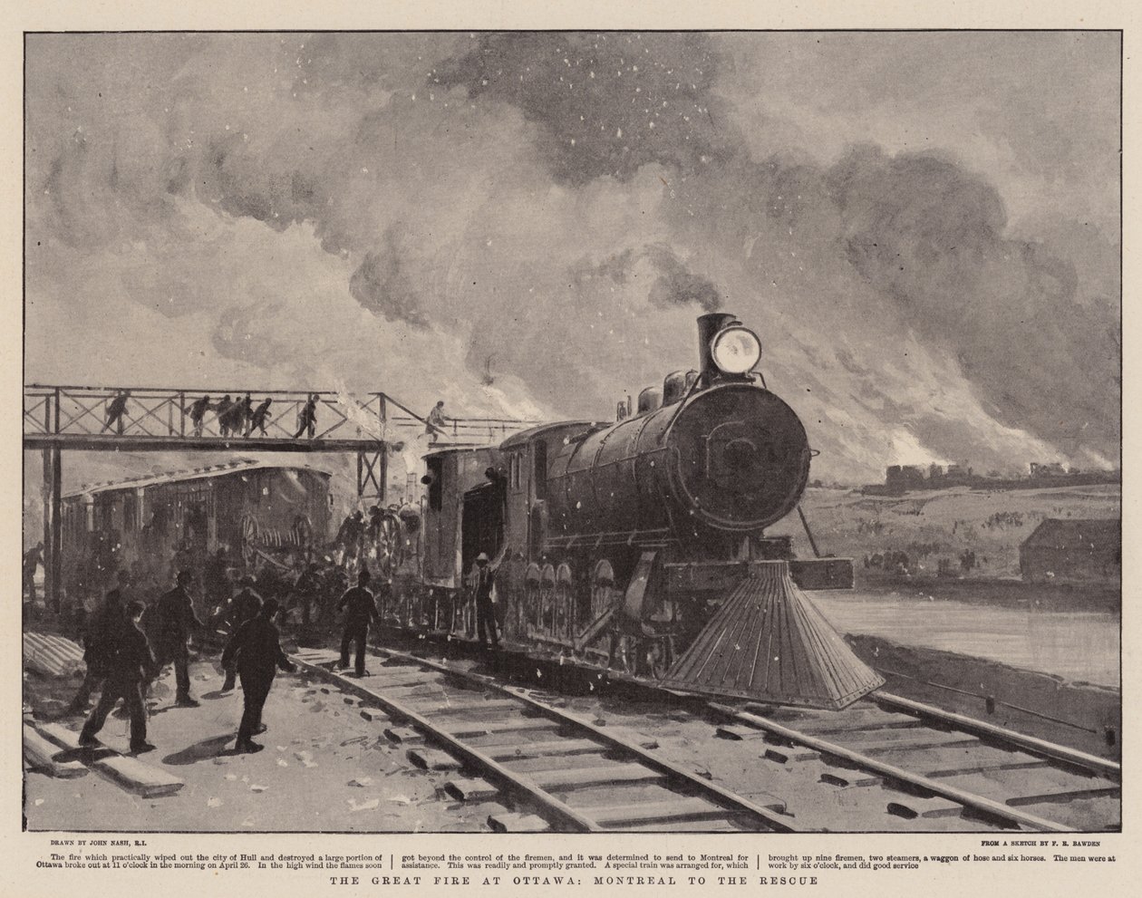 The Great Fire at Ottawa, Montreal to the Rescue by English School