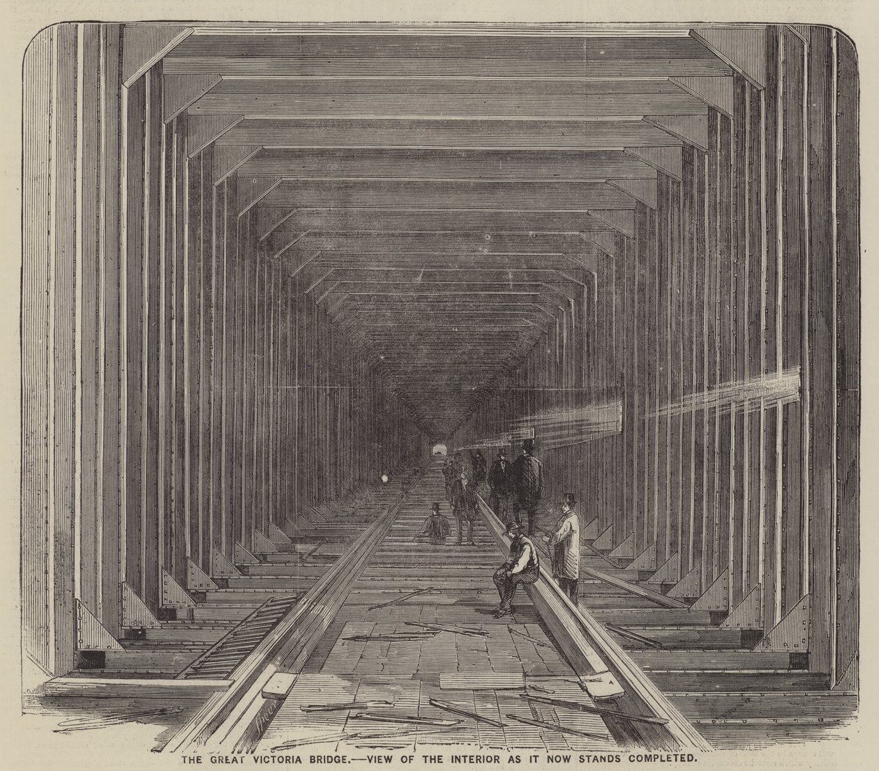 The Great Victoria Bridge, View of the Interior as it Now Stands Completed (engraving) by English School