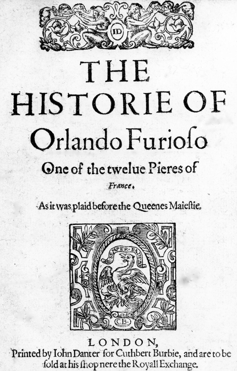 The Historie of Orlando Furioso by Ludovico Ariosto, 1594 by English School