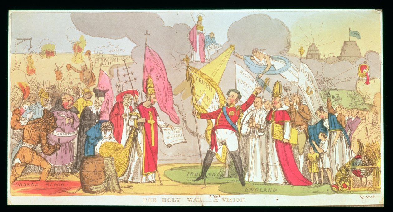 The Holy War - A Vision, Satirical Cartoon of the Struggle for Catholic Emancipation in Ireland, 1826 by English School