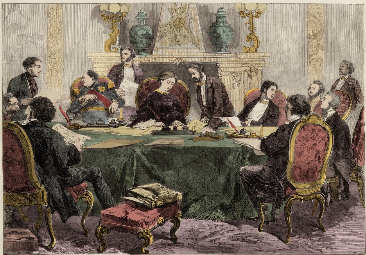 The Empress Regent Eugenie presiding at a Council of Ministers. Illustration for The Illustrated London News by English School