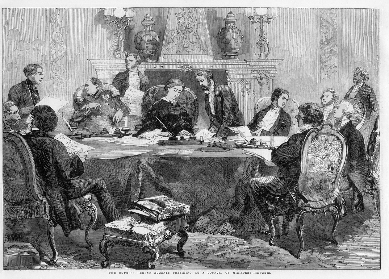 The Empress Eugenie presiding at a Council of Ministers at the Palais de l