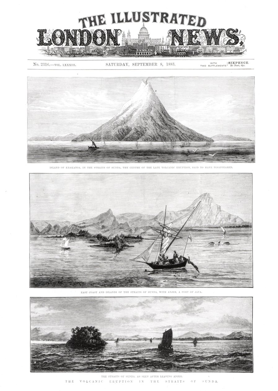 The Island of Krakatoa, front cover of The Illustrated London News, 8th September 1883 by English School