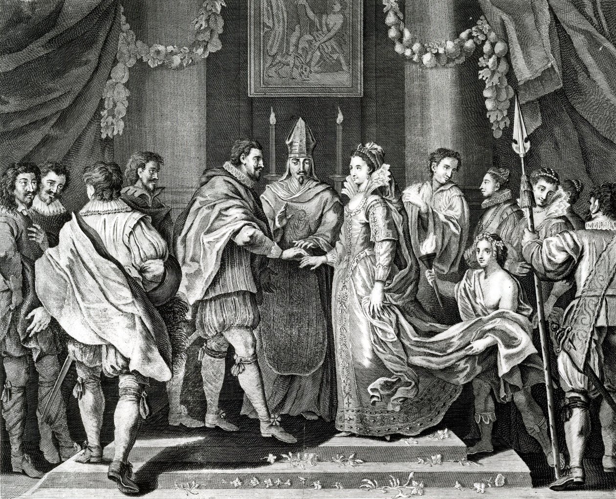 The Marriage of the King, after a painting by L. Cheron by English School