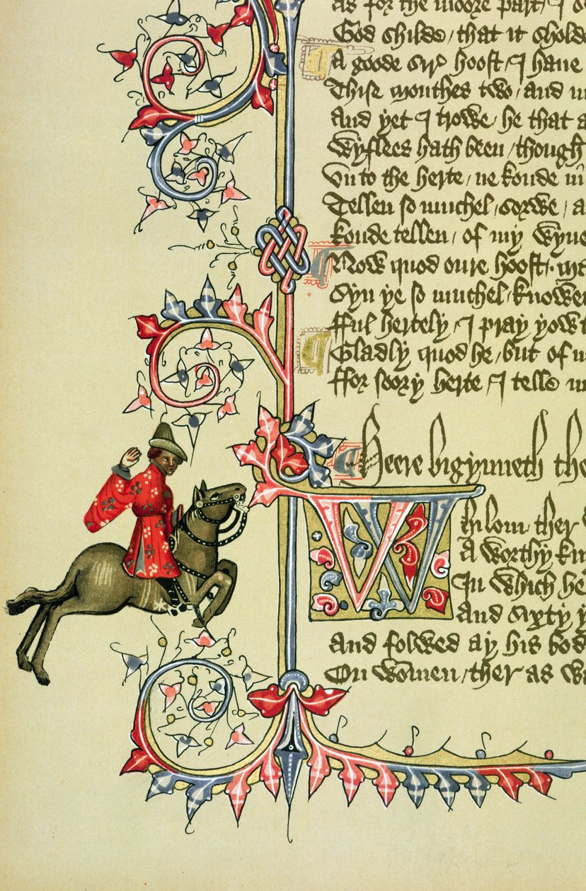 The Merchant, facsimile detail from The Canterbury Tales, by Geoffrey Chaucer by English School