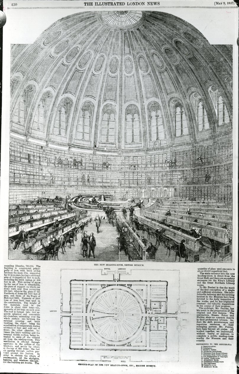 The New Reading-Room, British Museum, published in The Illustrated London News, May 9 1857 by English School