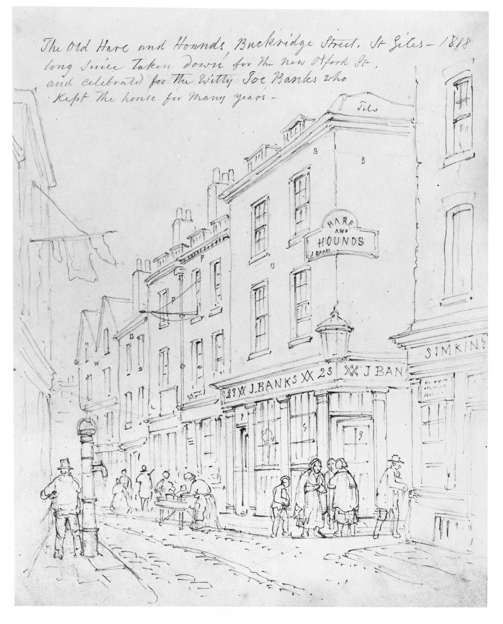 The Old Hare and Hounds, Buckridge Street, St Giles in 1818 by English School