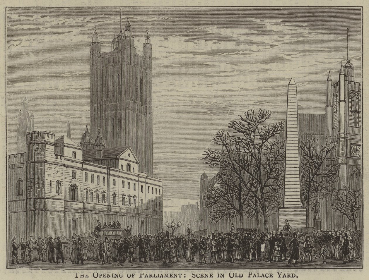The Opening of Parliament, Scene in Old Palace Yard (engraving) by English School