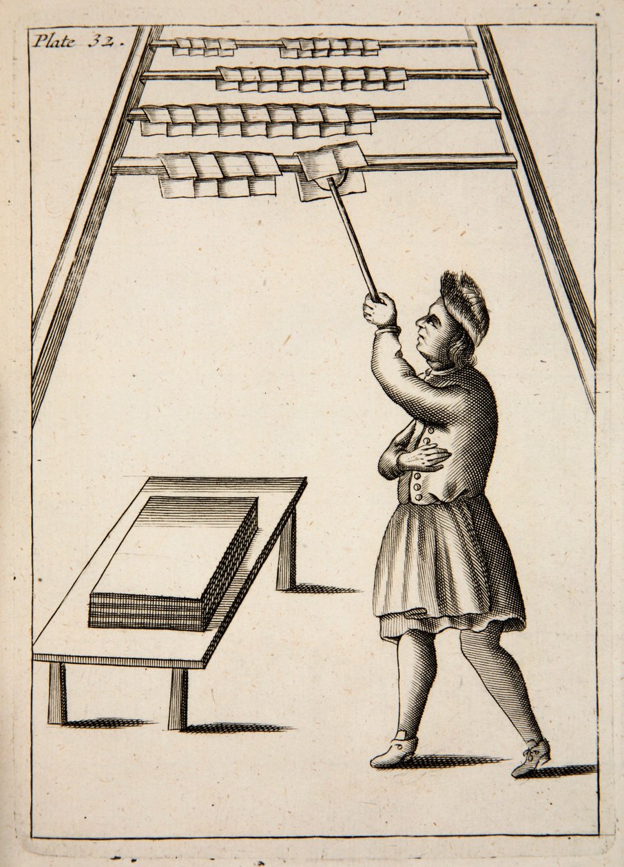 The Pressman Hanging Paper (engraving) by English School