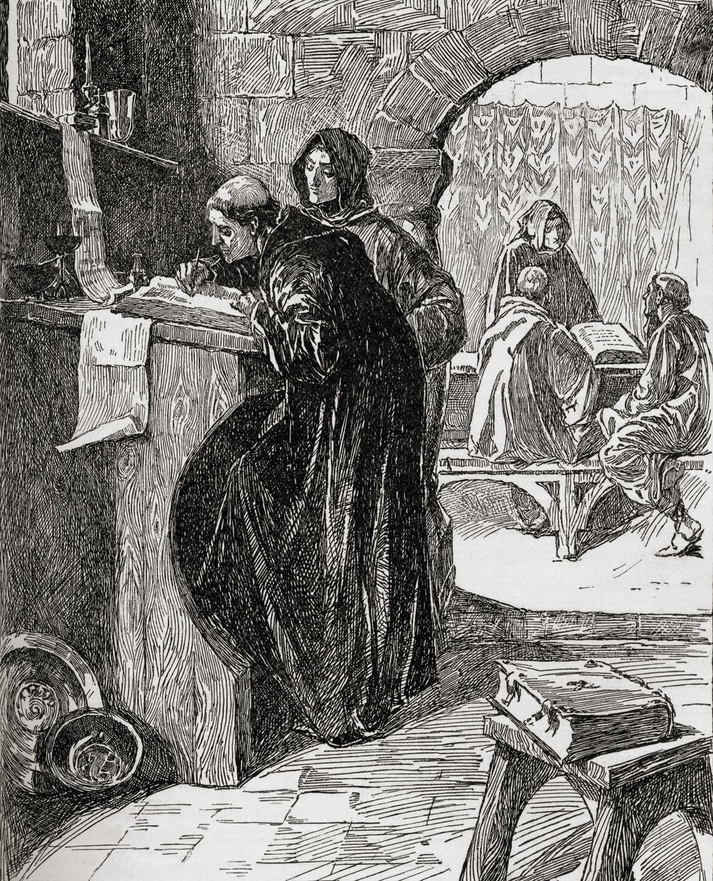 The Scriptorium of a Monastery, from the book The Church of England: A History for the People, published c.1910 by English School