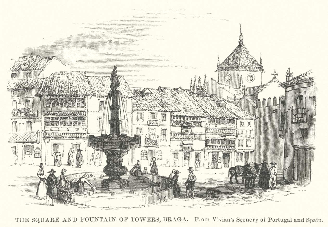 The Square and Fountain of Towers, Braga by English School