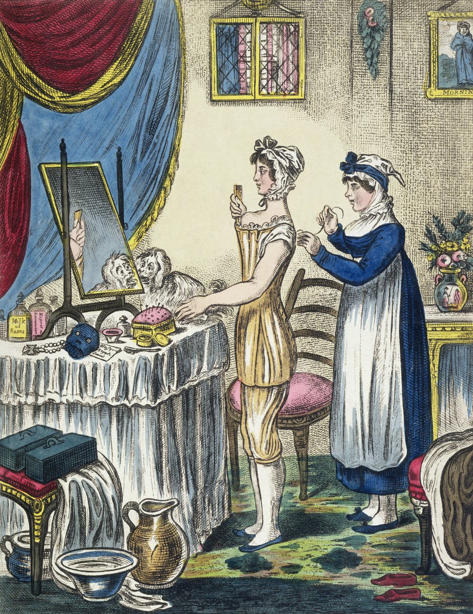The Stays, plate 1 from The Progress of the Toilet, c.1810 by English School