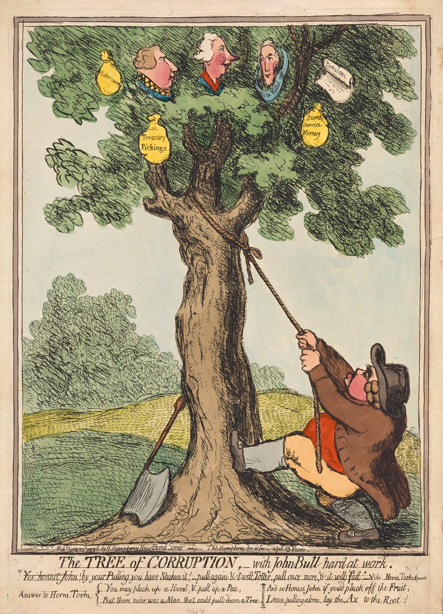 The Tree of Corruption, with John Bull Hard at Work, pub. 1796 by English School