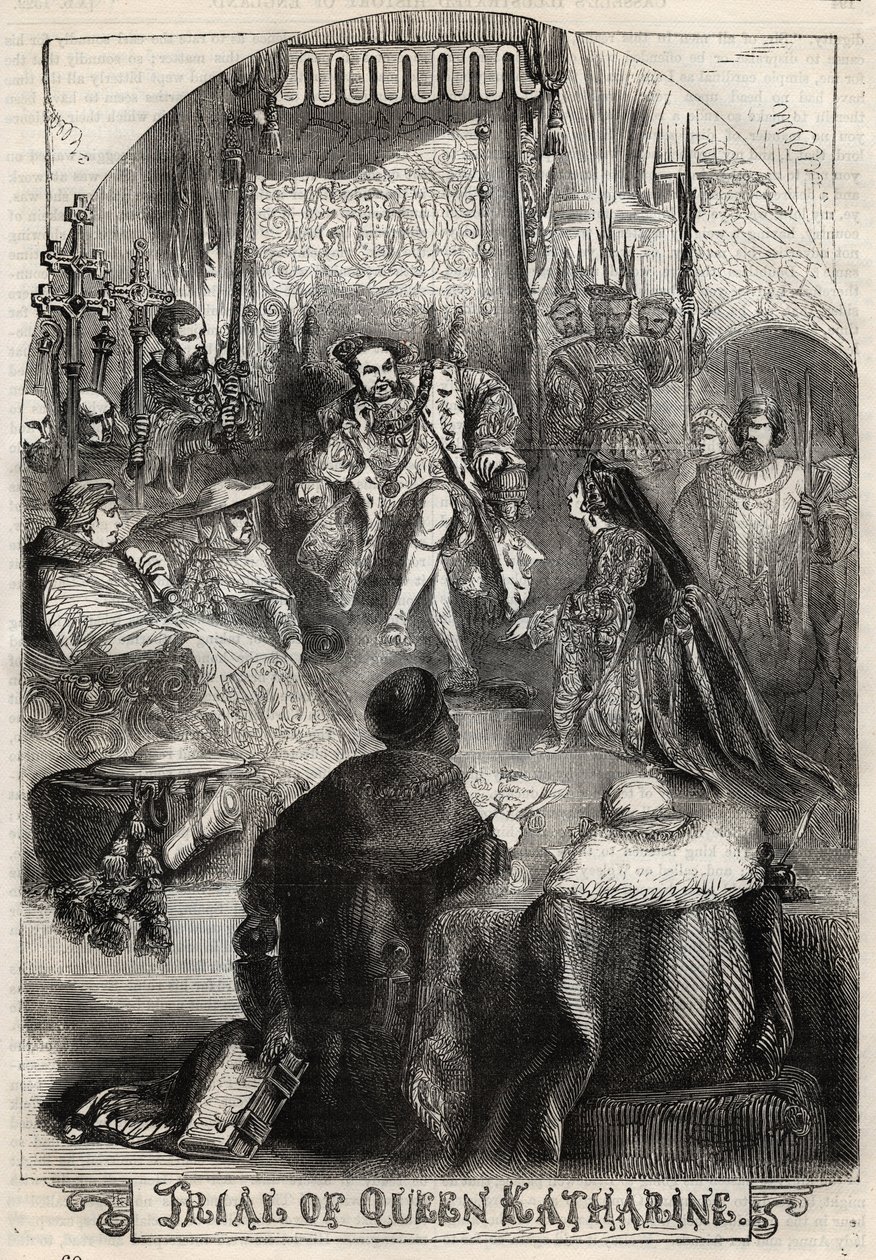 The Trial of Queen Catherine of Aragon in 1529, the first wife of Henry VIII, whose marriage to the King was annulled. Engraving from 