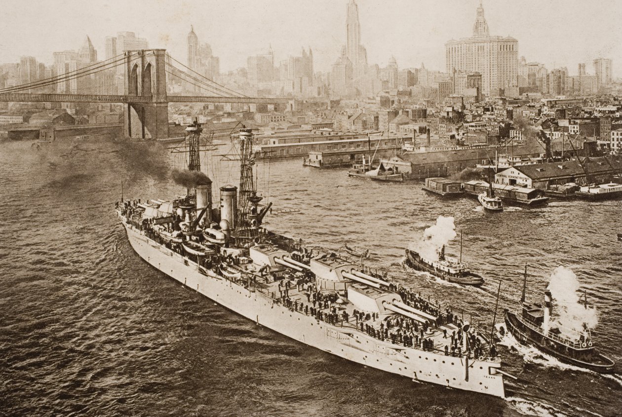 The United States Battleship, Texas, Setting out from New York Harbour, illustration from 