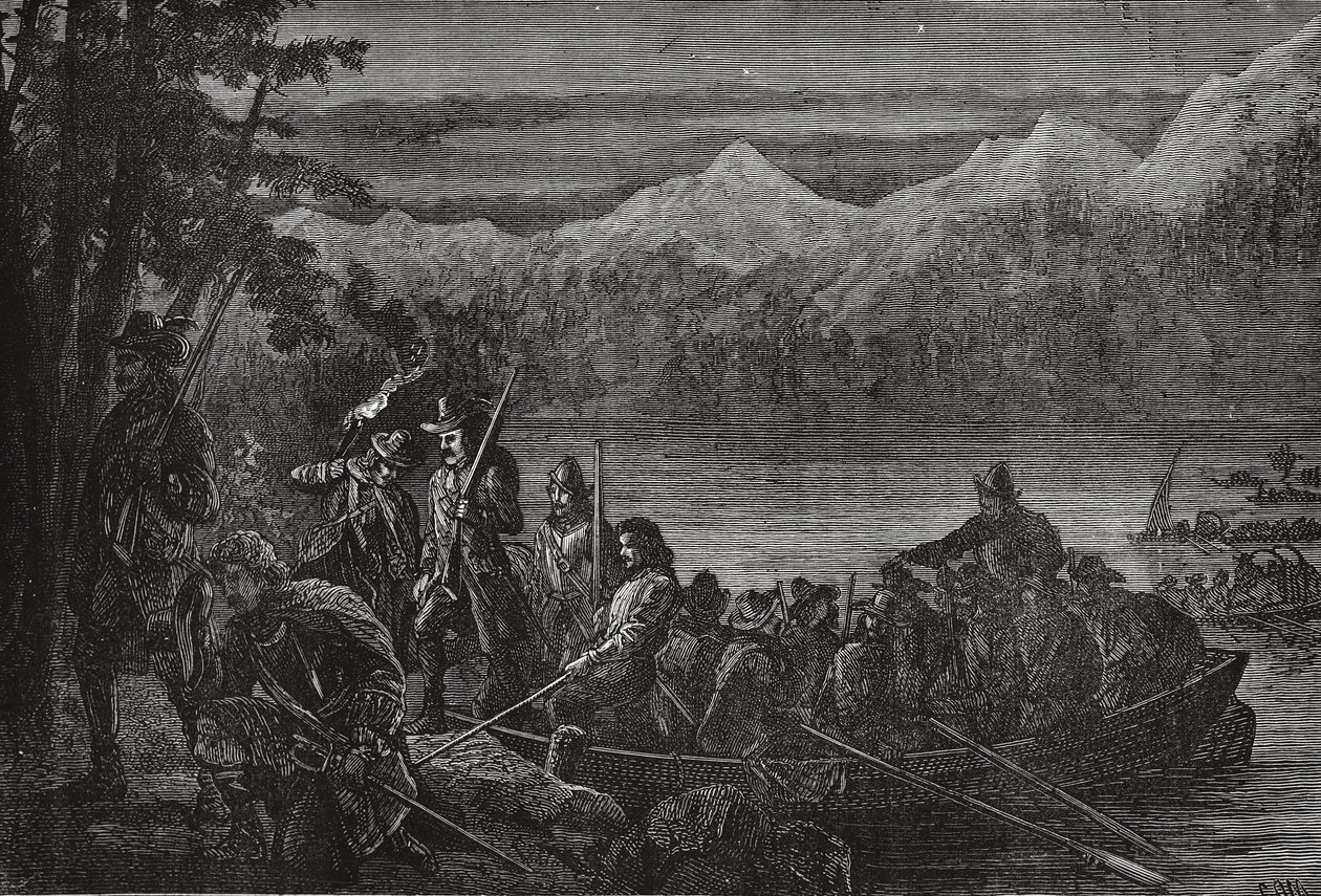 The Vaudois crossing Lake Leman by night by English School