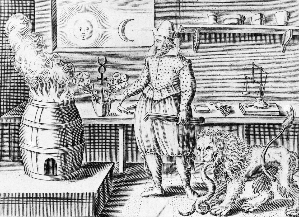 The Alchemist in His Workshop by English School