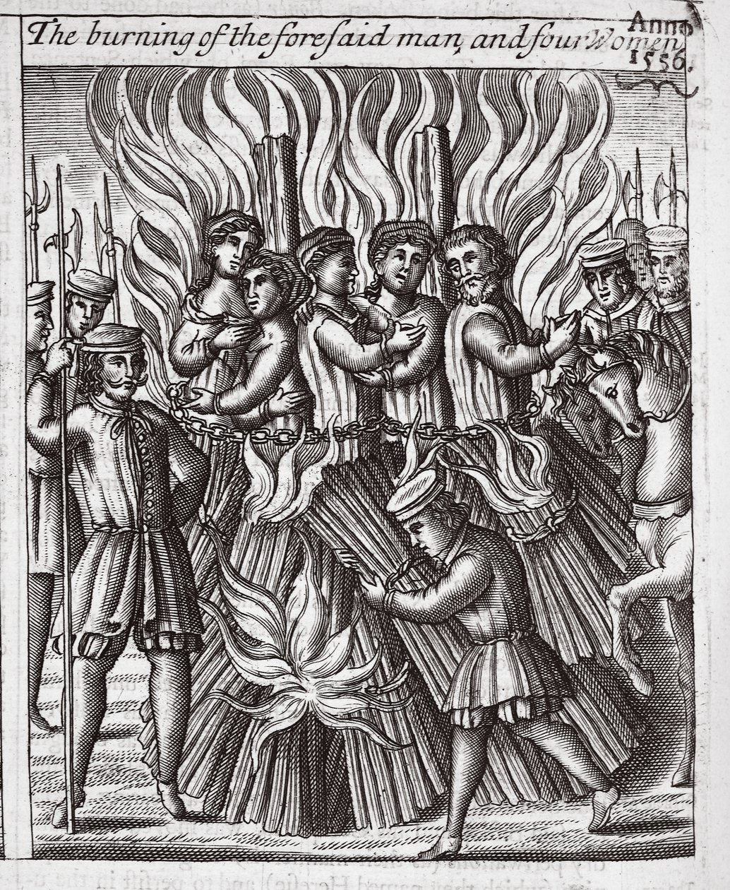 The Burning of the Foresaid Man and Four Women by English School