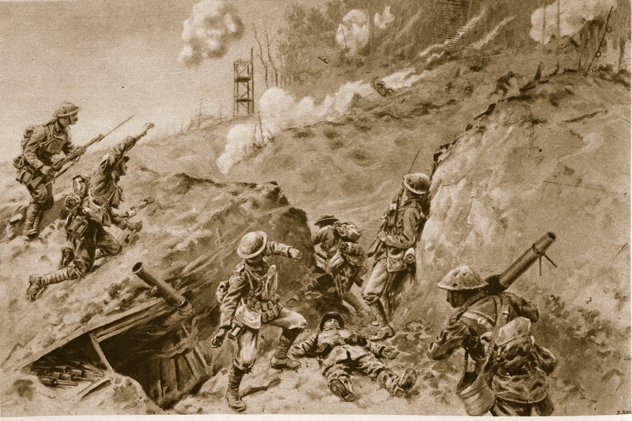 The Dreadful Hollows That Led to Oppy Wood, British Bombers Working Along the German Trenches by English School